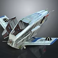 Silver Futuristic Aircraft Model With Blue Red Accents And Cockpit Wings Design