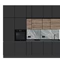 Modern Kitchen Design With Gray Cabinets Wooden Upper Units Marble Countertop Oven And Sink