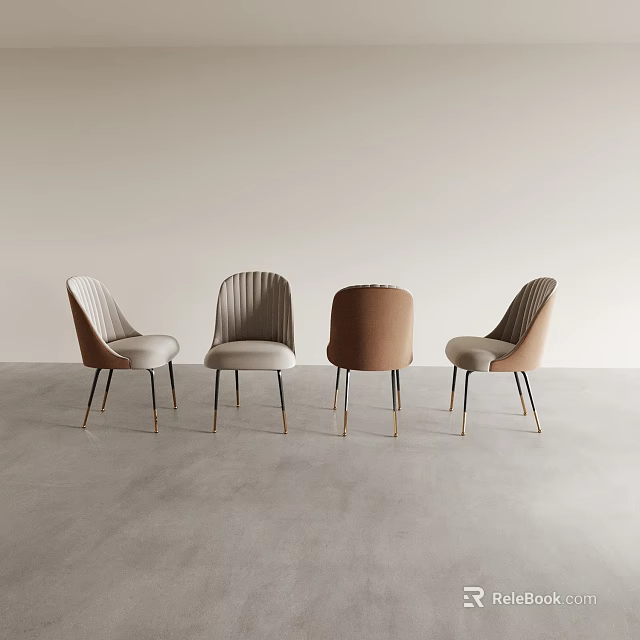 Modern Dining Chairs With Striped Backrest And Metal Legs In Various Colors 3d model 