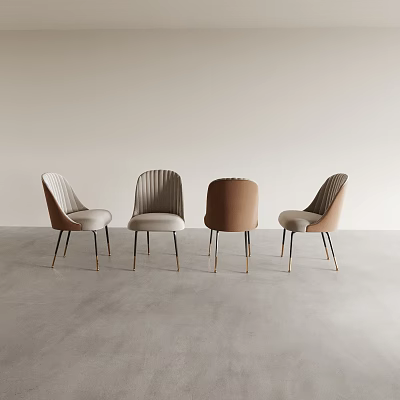 Modern Dining Chairs With Striped Backrest And Metal Legs In Various Colors 3d model