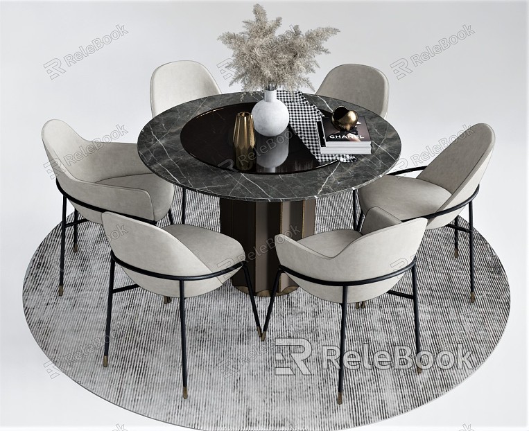 Modern Dining Table and Chair Combination Dining Table and Chair Dining Table Round Table Six-person Table Dining Chair Leisure model