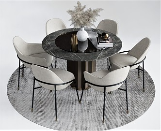 Modern Dining Table and Chair Combination Dining Table and Chair Dining Table Round Table Six-person Table Dining Chair Leisure 3d model