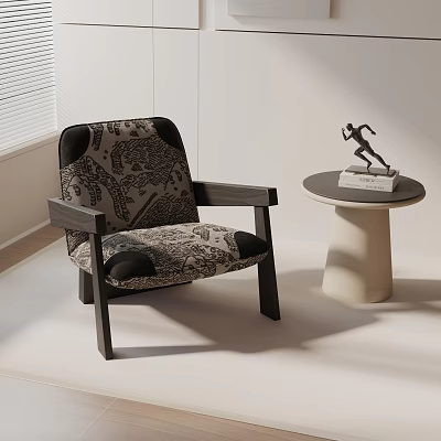 Patterned Upholstered Leisure Chair With Wooden Frame And Side Table Decorative Sculpture 3d model