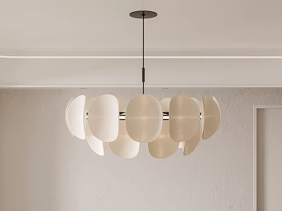 Modern White Chandelier with Multiple Circular Frosted Panels in Minimalist Interior 3d model