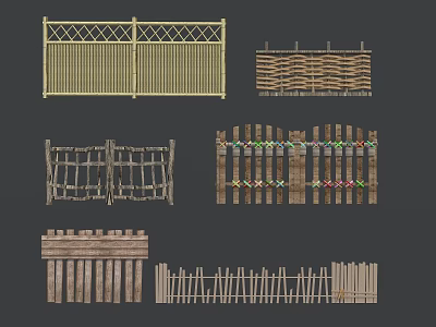 Garden Landscape With Various Types Of Decorative Wooden Bamboo And Woven Fences 3d model