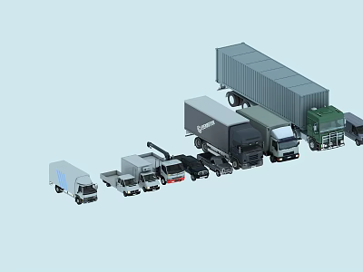 Different Types Of Commercial Trucks Including Van Container Truck And Trailer Models 3d model