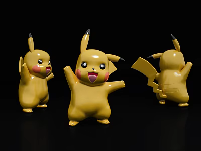 Three Yellow Action Figures With Black Tipped Ears And Lightning Tail In Different Angles 3d model