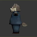 Cartoon Wolf Character In Blue Suit With Arms Outstretched Blue Wristbands And Brown Shoes