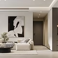 Modern Living Dining Room Interior With Dark Wall TV Cabinet Potted Plant And Area Rug