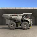 Large Mining Functional Vehicle With Huge Tires Open Bed And Industrial Building Background