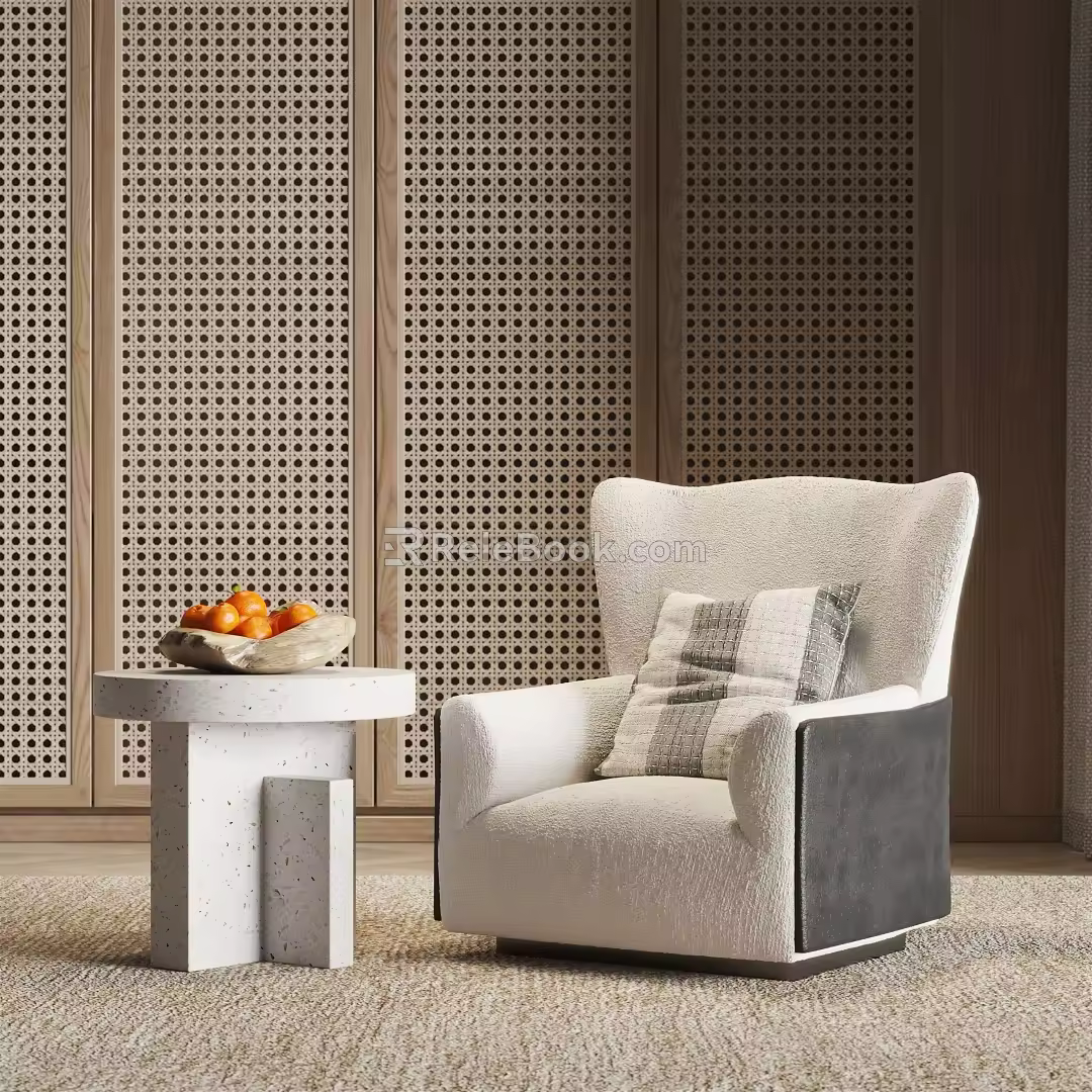Modern single sofa chair side table combination 3d model