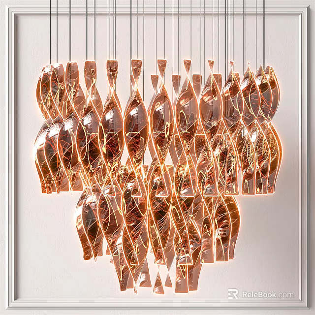 Unique Shaped Modern Chandelier With Curved Copper Design For Contemporary Home Decor 3d model 