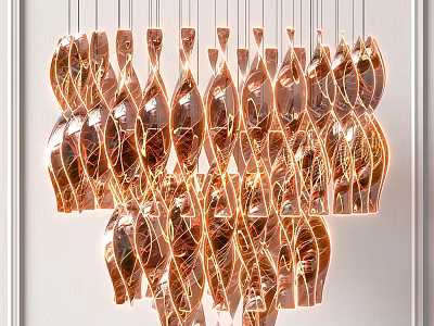 Unique Shaped Modern Chandelier With Curved Copper Design For Contemporary Home Decor 3d model