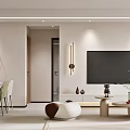 Modern Living Dining Room Interior With Sofa Round Coffee Table Wall Art Dining Chairs Plants