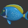 3D Playful Cartoon Fish Character With Blue Body Yellow Stripe And White Wave Patterns