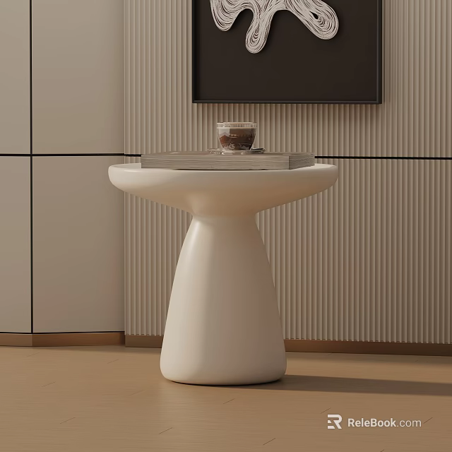 White Modern Minimalist Side Table With Coffee And Books On Top 3d model 