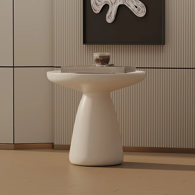 White Modern Minimalist Side Table With Coffee And Books On Top 3d model