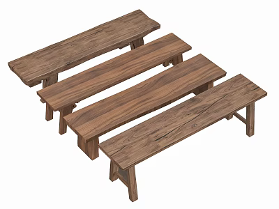 Set Of Four Solid Wood Benches Featuring Natural Wood Grain And Simple Design 3d model