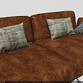 Modern Brown Leather Two-Seater Sofa with Patterned Pillows and Metal Legs 3d model