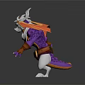 3D Fantasy Character Model With White Horned Head Purple Body And Yellow Orange Wings