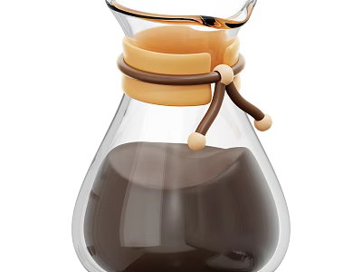 Dark Beverage In Transparent Glass Carafe With Yellow Ring And Brown Rope 3d model