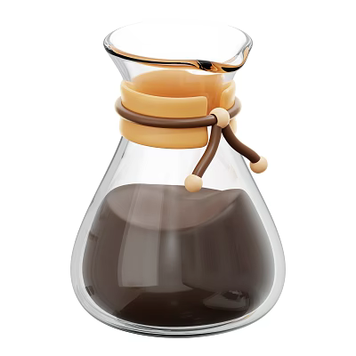 Dark Beverage In Transparent Glass Carafe With Yellow Ring And Brown Rope 3d model