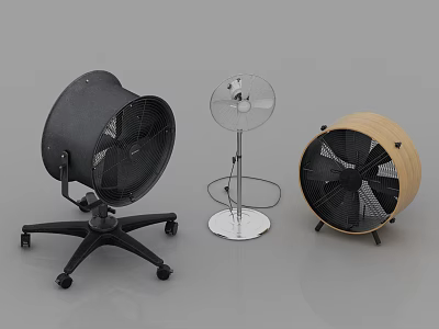 Variety of Air Cooler Fans with Wheeled Base Silver Stand and Wooden Casing 3d model