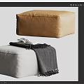 Light Brown And Light Gray Square Upholstered Stools With Blanket And Books 3d model