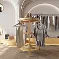 Modern Walk in Closet with Round Wooden Rack Hanging Clothes Shoes and Hat