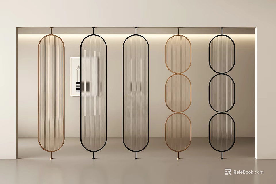 Modern Interior Room Dividers With Gold Black Frames And Geometric Mesh Design 3d model 