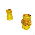 Two Golden Decorative Objects With Ornate Base And Shiny Surface Finish