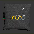 Gray Cushion With Yellow Edges And Colorful Logo For Daily Use