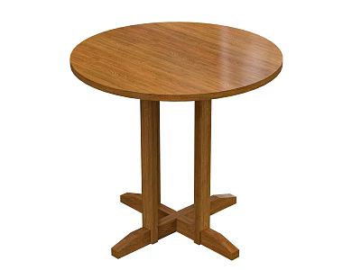 Natural Wooden Round Pedestal Table With Cross Base For Home Interior Decor 3d model