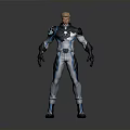 Male Sci Fi Warrior Character With Blue White Tech Combat Suit And Blonde Hair