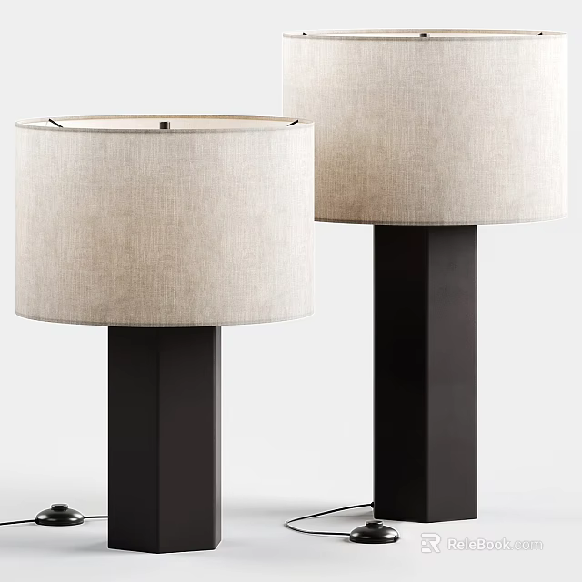 Modern Table Lamps With Linen Shades And Black Square Bases 3d model 