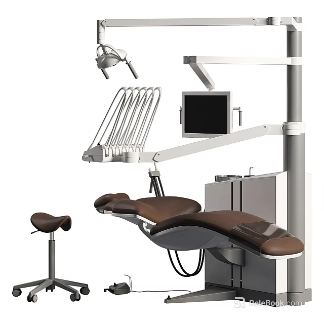 Modern Dental Chair Setup With Monitor Light Arm And Stool 3d model 