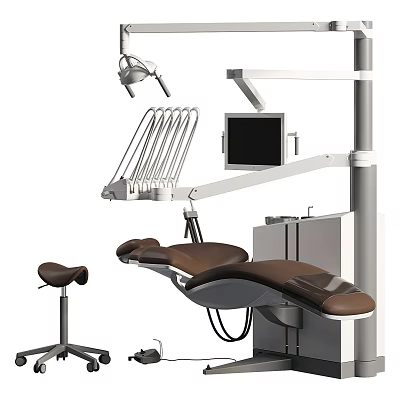 Modern Dental Chair Setup With Monitor Light Arm And Stool 3d model