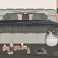 Cozy Children's Bed With Soft Upholstered Frame Stuffed Totoro Toy Wooden Blocks And Storybooks