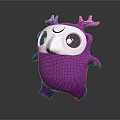 Cute Purple Cartoon Character Creature With Big Eyes And Pink Horns