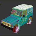 Turquoise Vintage Off Road Vehicle With White Roof And Shiny Wheels