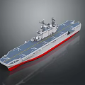 Detailed Aircraft Carrier Model Featuring Flight Deck Island Structure Gray Hull And Red Bottom