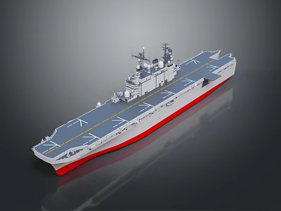 Detailed Aircraft Carrier Model Featuring Flight Deck Island Structure Gray Hull And Red Bottom 3d model