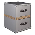 Silver Metal Storage Cabinet Featuring Two Drawers Wooden Trim And Black Handles