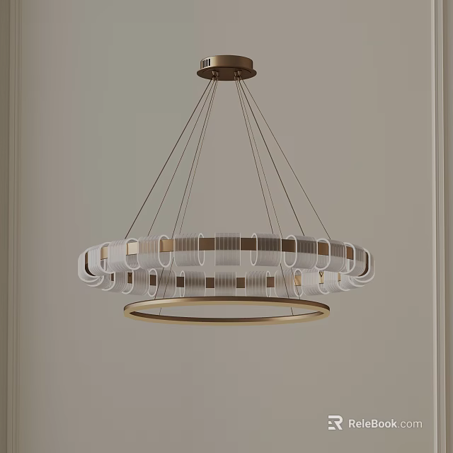 Modern Gold Ring Chandelier With Glass Elements For Living Room Interior Decor 3d model 