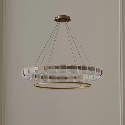 Modern Gold Ring Chandelier With Glass Elements For Living Room Interior Decor 3d model