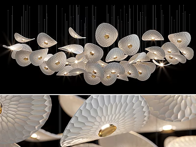 Elegant Modern Petal Shaped Chandelier Featuring White And Gold Decorative Lights 3d model