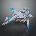 Futuristic Gray And Blue Fighter Jet Model With Sleek Design Multiple Engines And Wings