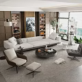 Modern Light Luxury Fabric Sofa And Round Coffee Table Combination For Elegant Cozy Living Room