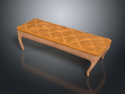 Modern Sofa Bench With Orange Diamond Tufted Padded Seat And Wooden Legs 3d model