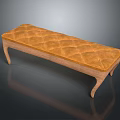 Modern Sofa Bench With Orange Diamond Tufted Padded Seat And Wooden Legs